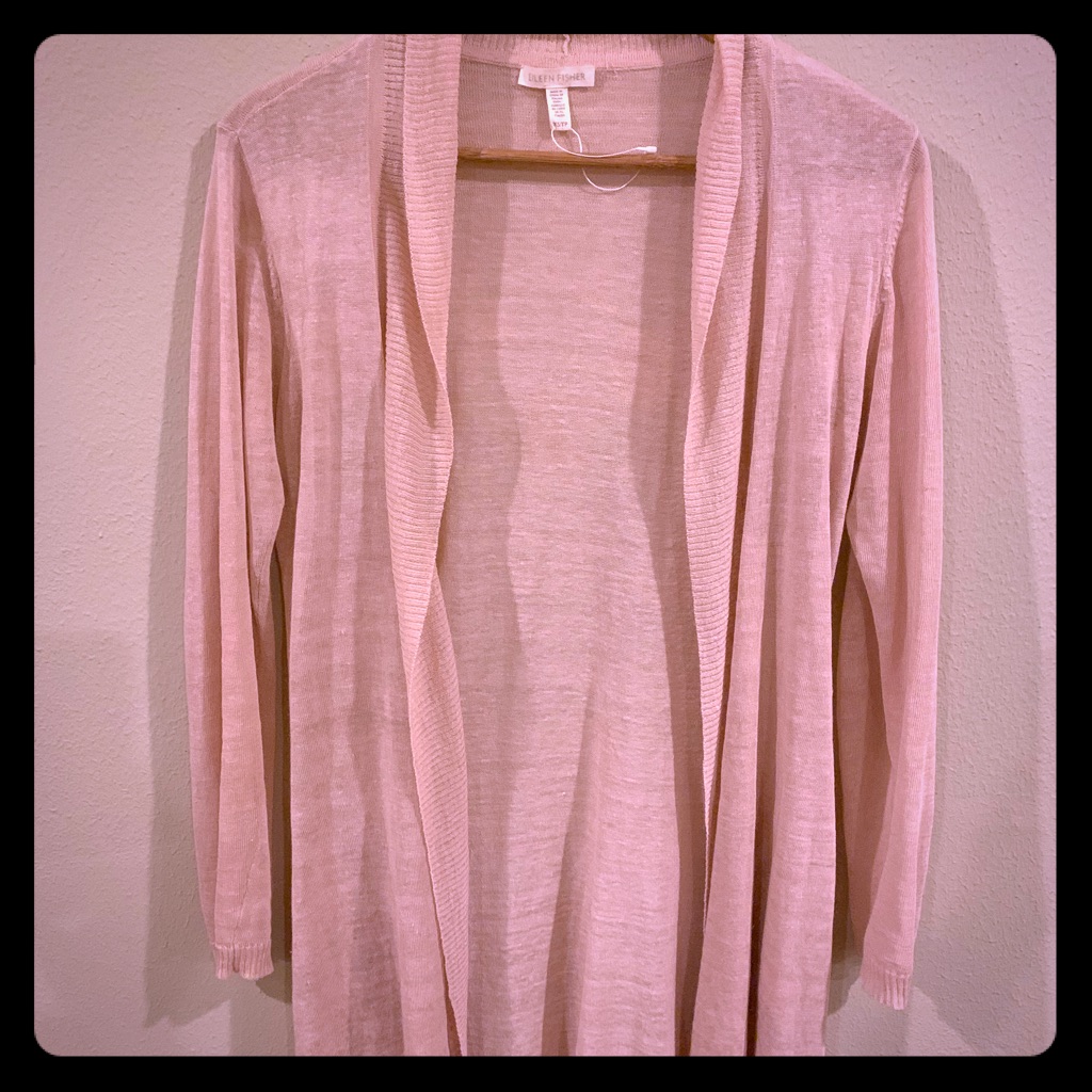 Eileen Fisher Xs Peach Linen Long Cardigan